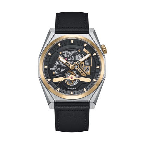 Amadeus Semi-Skeleton Leather-Band Watch