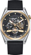 Heritor Automatic Amadeus Semi-Skeleton Leather-Band Watch