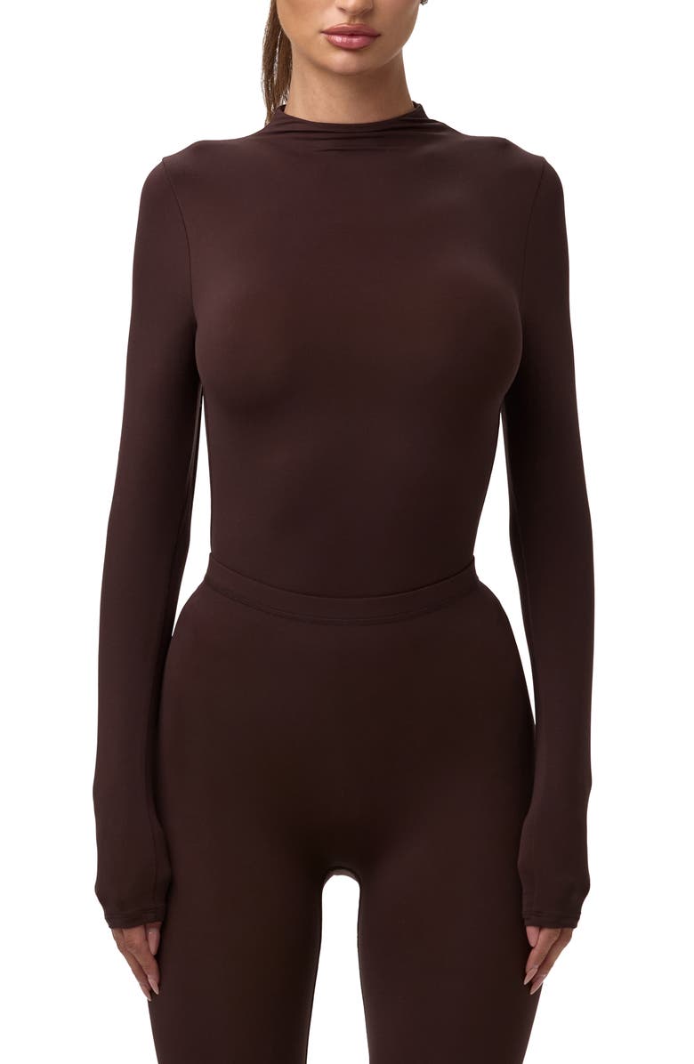 Naked Wardrobe Naked Long Sleeve Bodysuit, Alternate, color, Dark Chocolate