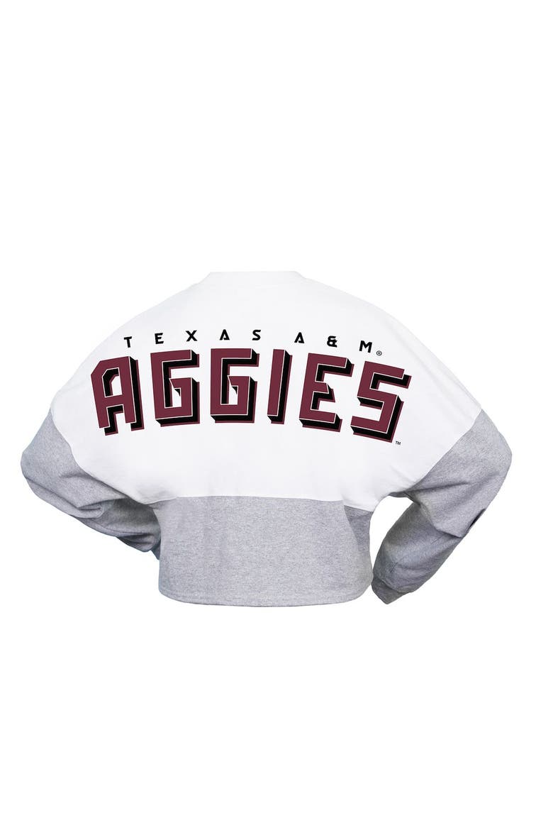 Women's Spirit Jersey  White Texas A&M Aggies Heather Block Cropped Long Sleeve Jersey T-Shirt, Alternate, color, White