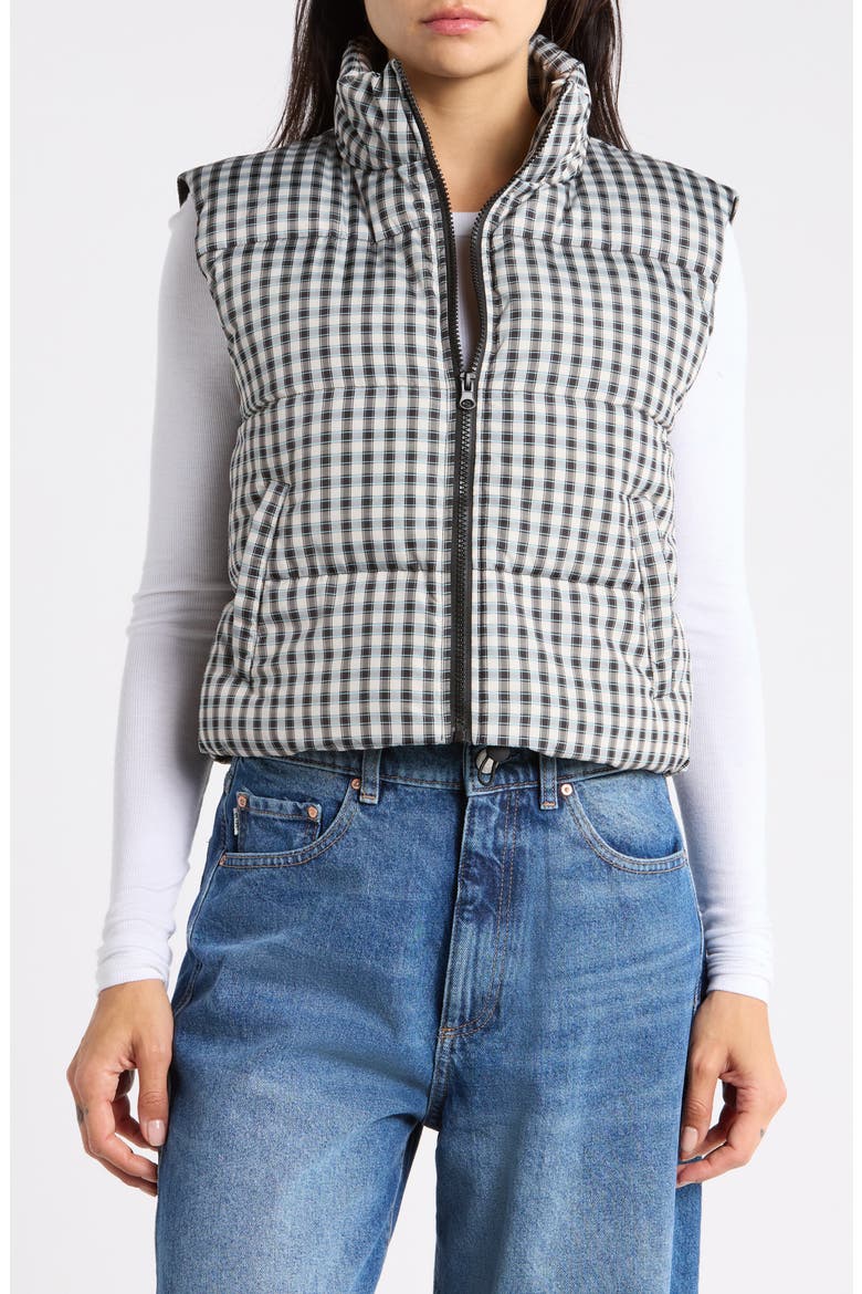 Gingham Puffer Vest, Main, color, BLACK TAUPE