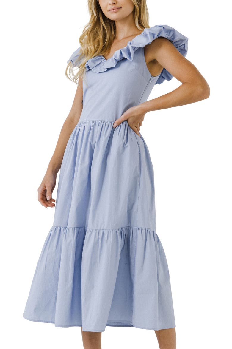 Ruffle Midi Dress, Alternate, color, POWDER BLUE