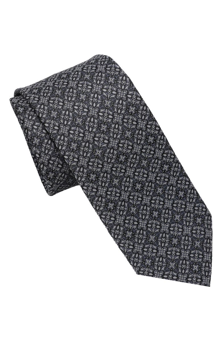 Hickey Freeman Medallion Print Tie, Main, color, Black/ White