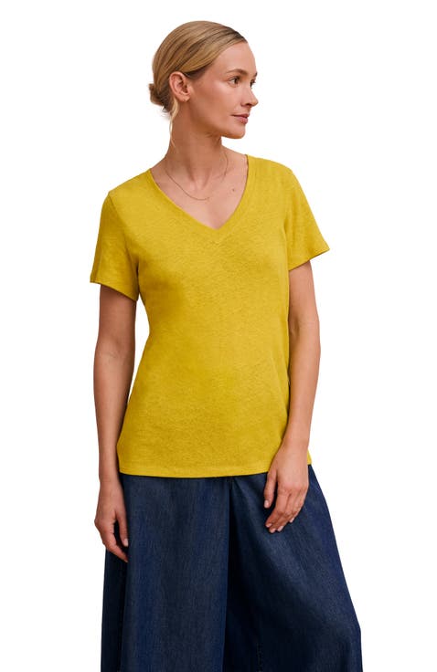 Relaxed V-Neck Linen Blend T-Shirt