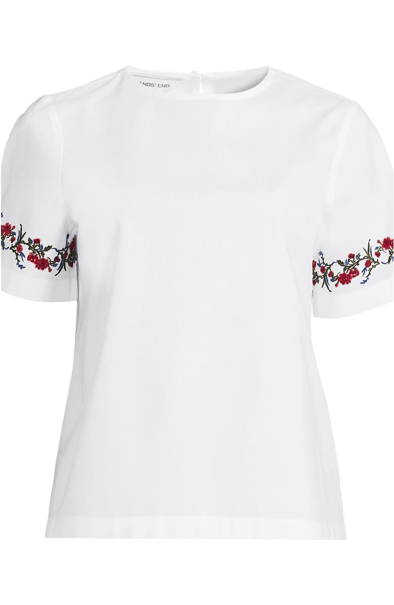 Lands' End Poplin Eyelet Back Tie Shirt, Alternate, color, Cherry Border/White