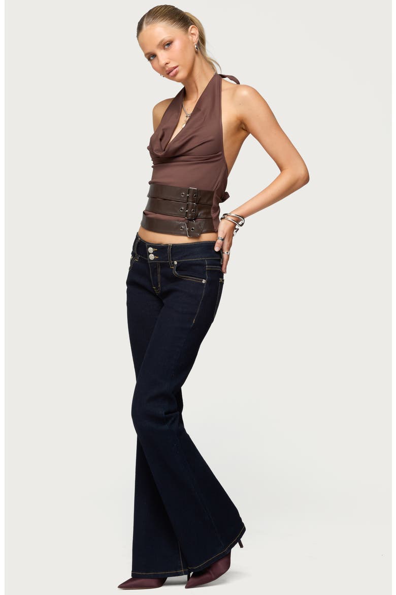Buckle Halter Neck Open Back Crop Top, Alternate, color, BROWN