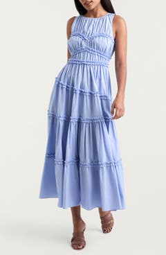 High Neck Puff Sleeve Ruffle Tiered Dress By Ieena For Mac Duggal