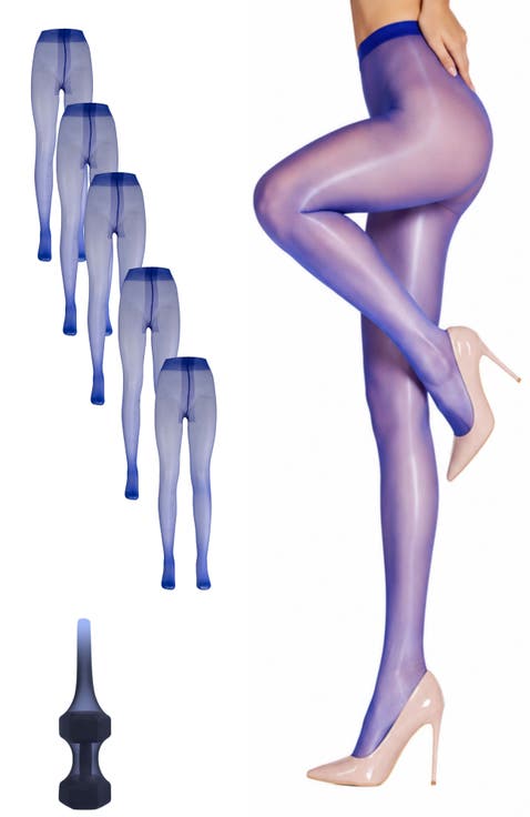 5-Pack Glossy Sheer Ladder Resistant Party Evening Tights for Women