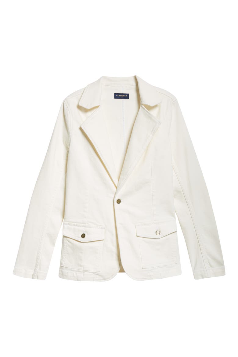 Lia Notch Lapel Cotton Blend Blazer, Alternate, color, WHITE