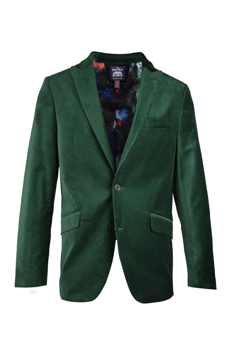 SAVILE ROW CO Emerald Green Peak Lapel Slim Fit Velvet Blazer, Main, color,