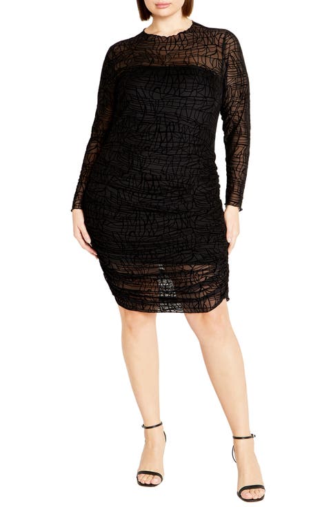 Frankie Swirl Ruched Semisheer Long Sleeve Dress (Plus)