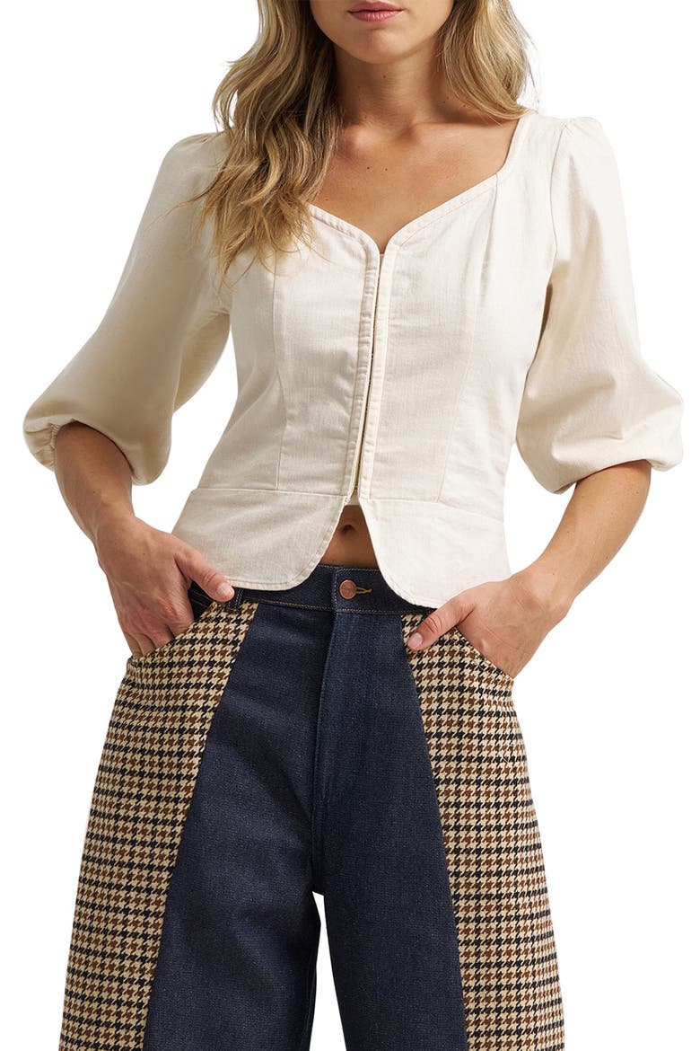 Puff Sleeve Corset Top, Main, color, EGRET