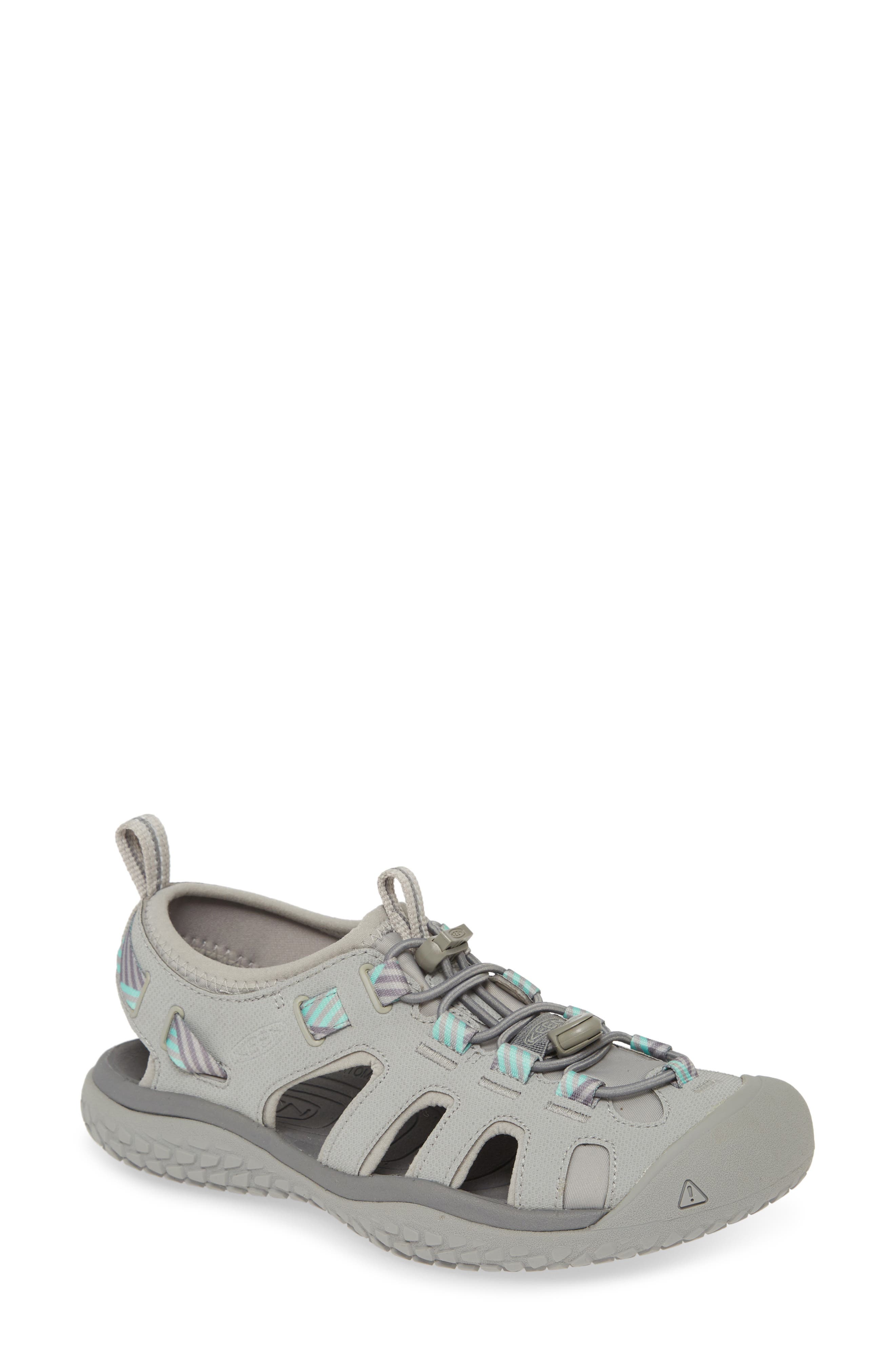 Solar Sandal, Main, color, LIGHT GRAY/ OCEAN WAVE FABRIC