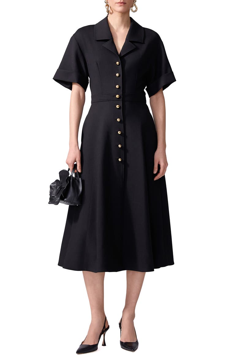 Stretch Virgin Wool Midi Dress, Alternate, color, BLACK