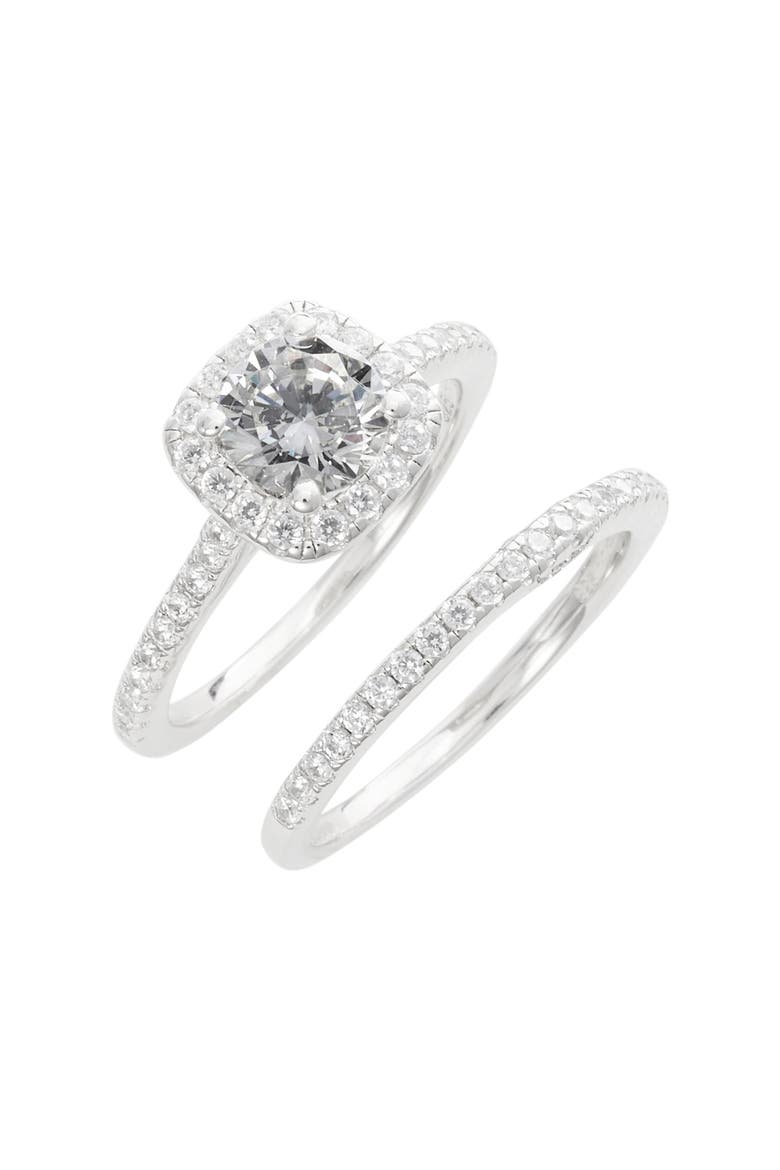 Simulated Diamond Engagement Ring & Band, Main, color, SILVER