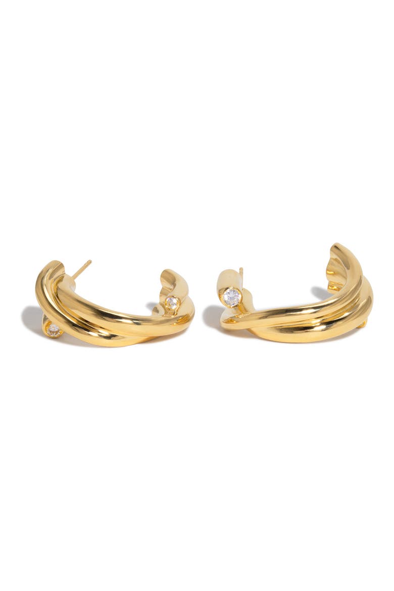 Cubic Zirconia Hoop Earrings, Alternate, color, 18CT GOLD PLATED