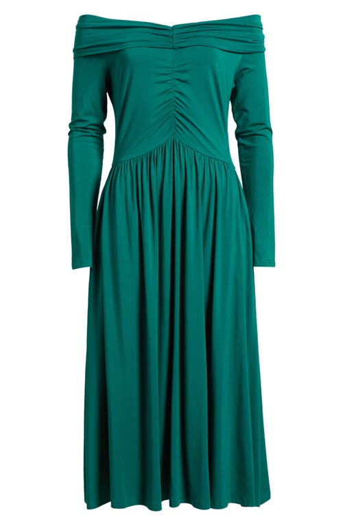 Nikki Lund Olia Off The Shoulder Long Sleeve Dress In Green