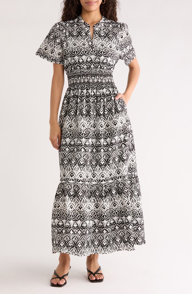 SUGARLIPS Lara Floral Print A-Line Dress, Main, color, Black-White