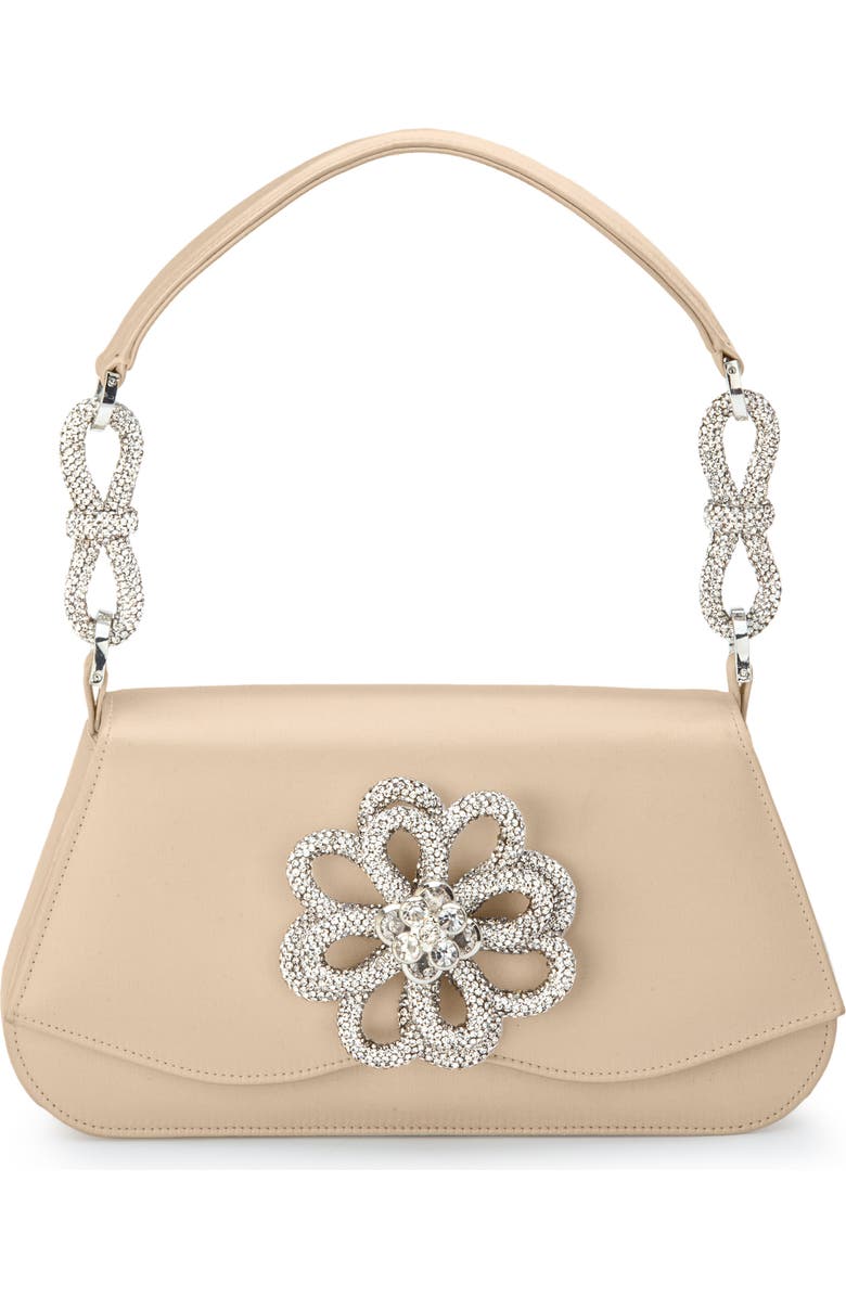 Mach & Mach Medium Carrie Crystal Flower Satin Shoulder Bag, Main, color,