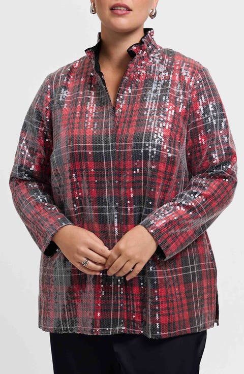 Carolina Sequin Plaid Cotton Blend Button-Up Shirt