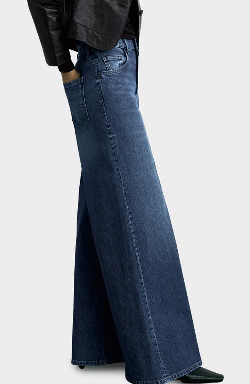 Shop Mango High Waist Wide Leg Jeans In Dark Blue