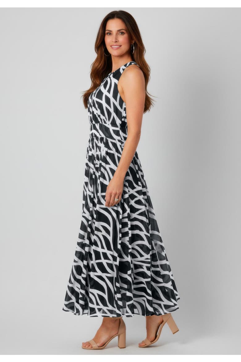Georgette Flyaway Maxi Dress, Alternate, color, BLACK WHITE SWIRL