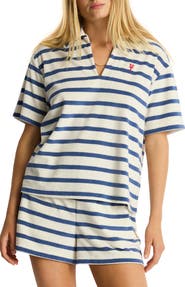 Sea Level Ahoy Stripe Cotton Blend French Terry Cover-Up Polo Shirt