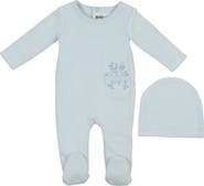Manière Velour Pocket Cotton Blend Footie & Beanie Set