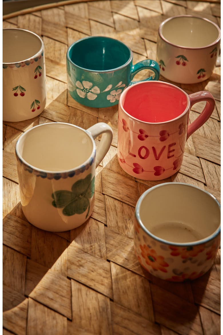 Set of 6 Hand-Painted Ceramic Mugs, Alternate, color, MULTI