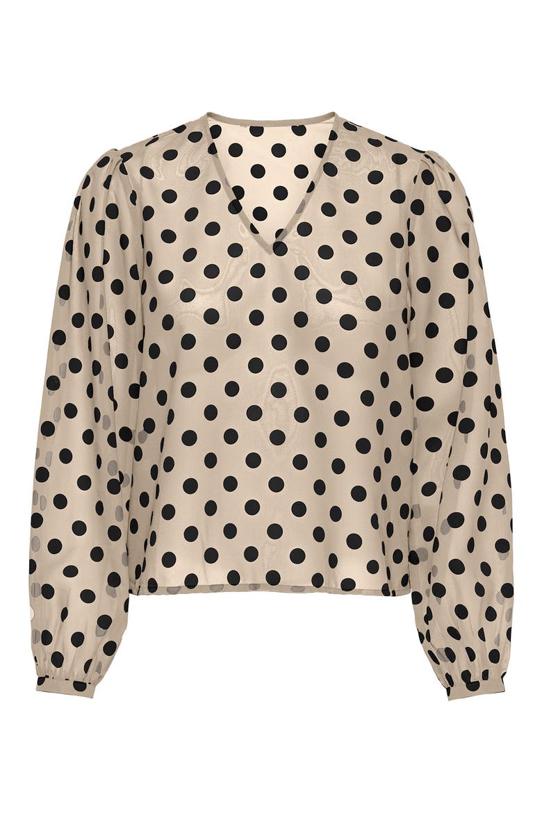 Fedja Polka Dot Long Sleeve Woven Top, Alternate, color, FROSTED ALMOND/ BLACK DOTS