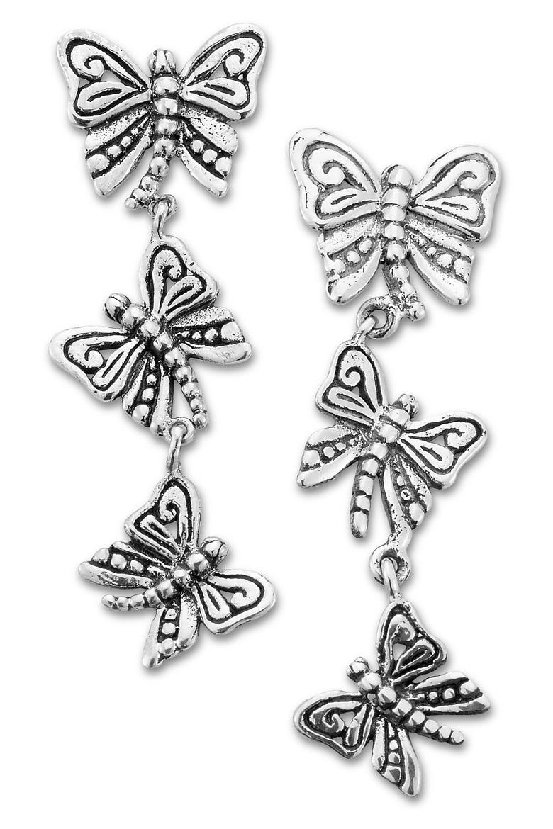 Butterfly Drop Earrings, Main, color, SILVER