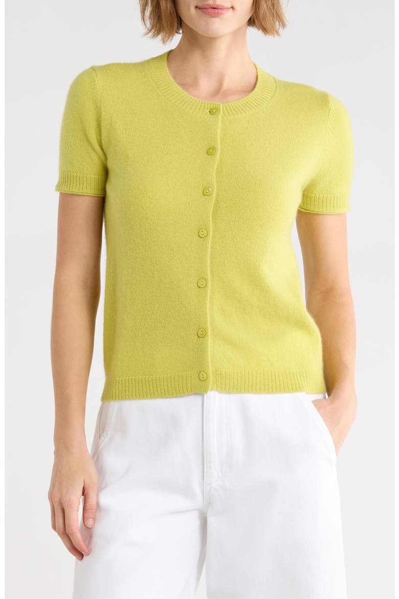Cashmere Short Sleeve Cardigan, Main, color, PISTACHIO GREEN