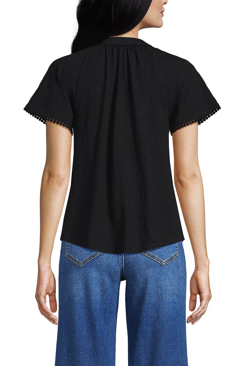 Slub Short Sleeve Notch Neck Top, Alternate, color, Black