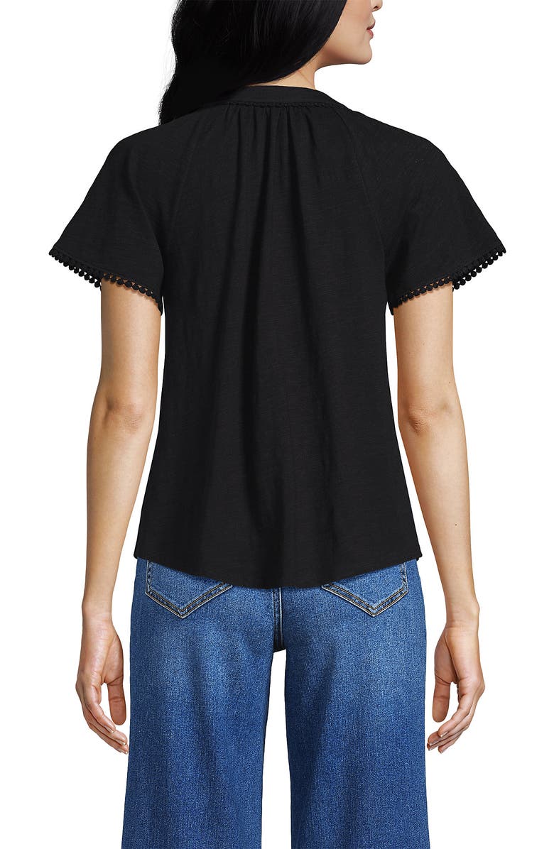 Lands' End Slub Short Sleeve Notch Neck Top, Alternate, color, Black