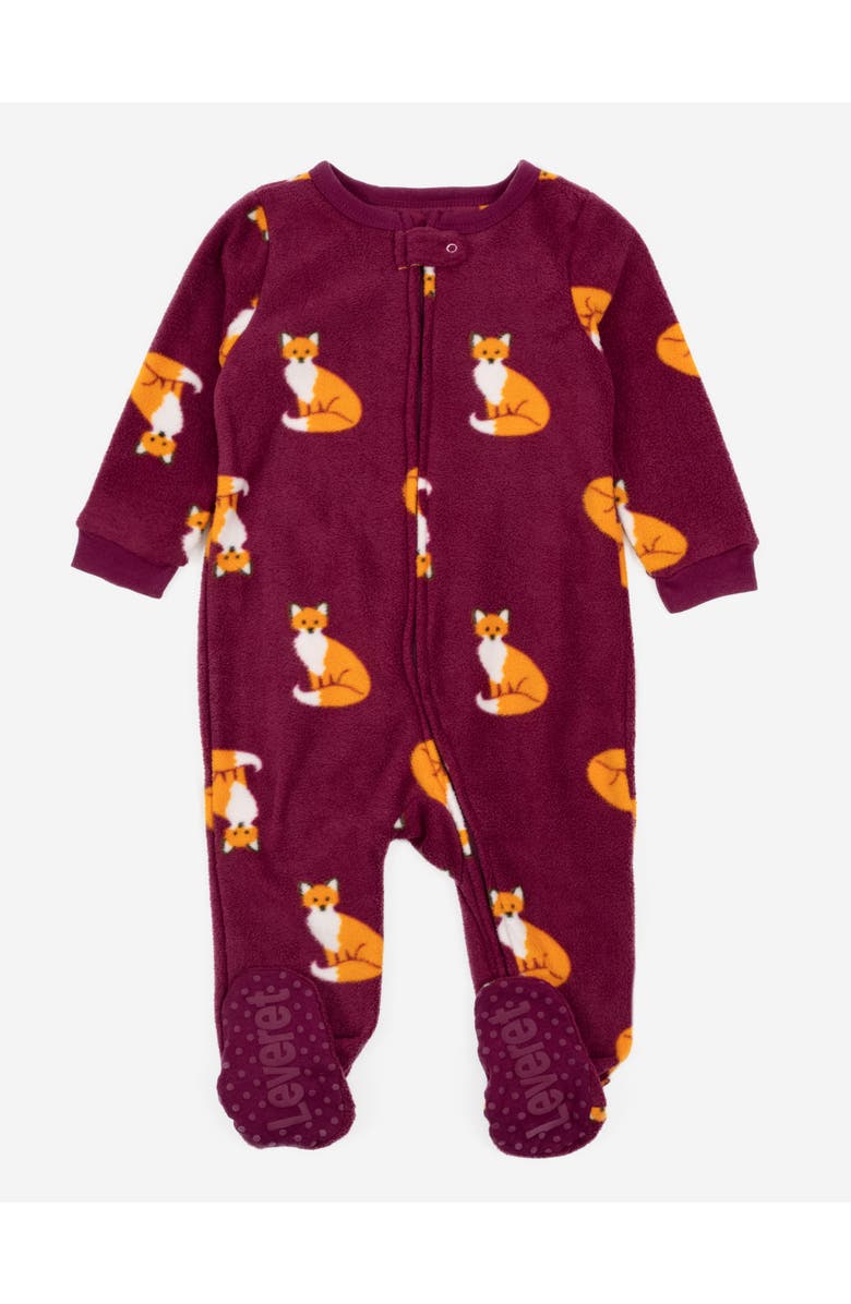 Leveret Footed Fleece Printed Holiday Pajamas, Main, color, Fox