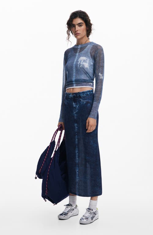 Desigual Open Stitch Crop Sweater In Blue