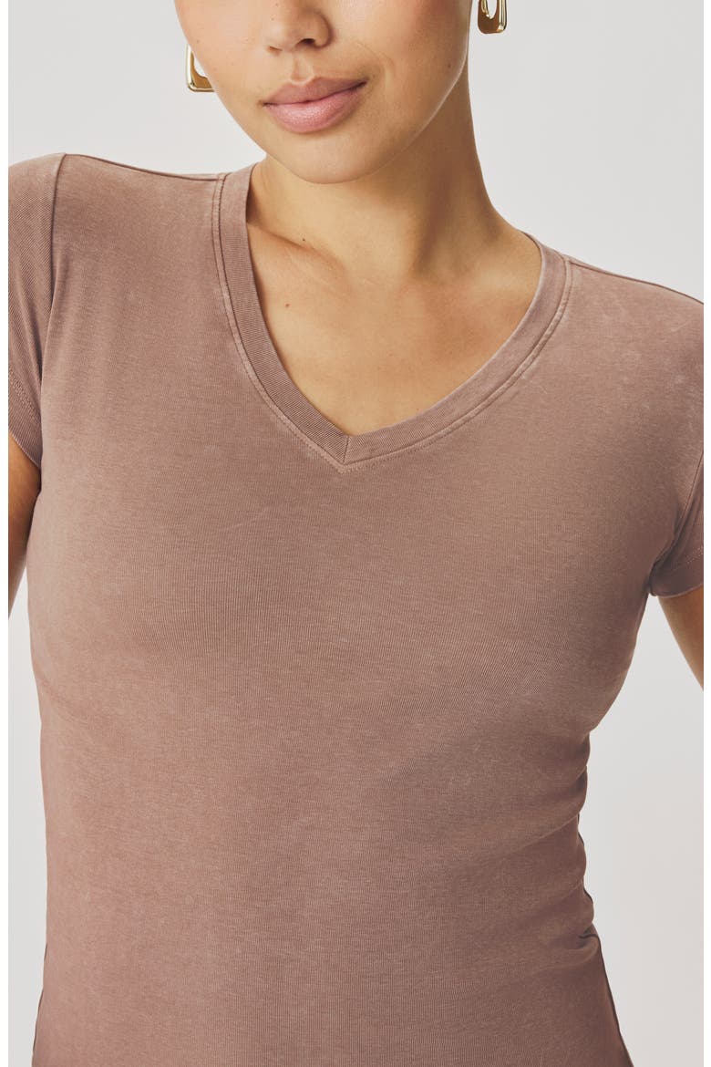 Josie Stretch V-Neck T-Shirt, Alternate, color, WICKER BROWN