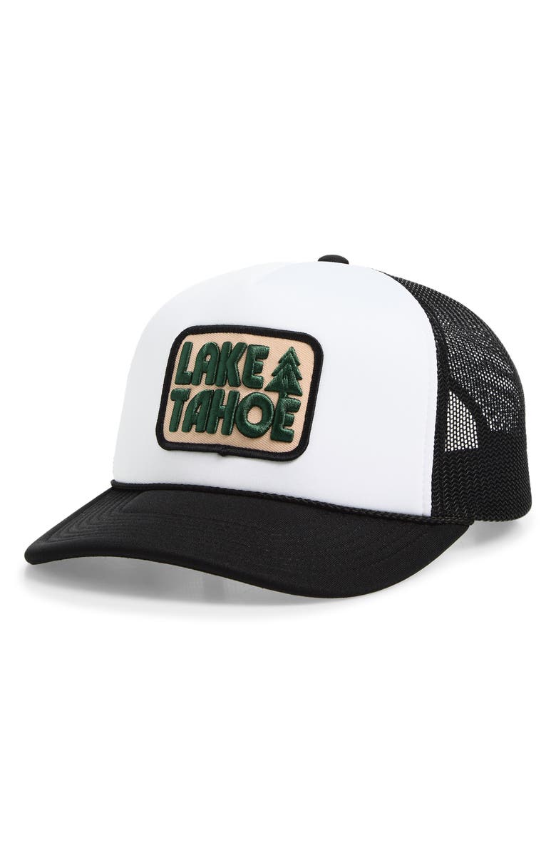 Local Beach Lake Tahoe Patch Snapback Trucker Hat, Main, color, Black/ White