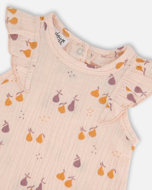 DEUX PAR DEUX DEUX PAR DEUX BABY GIRL'S PRINTED MUSLIN TOP AND BLOOMER SET PEACH WITH PEARS