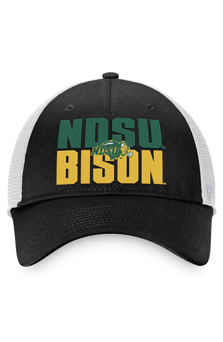 TOP OF THE WORLD Men's Top of the World Black/White NDSU Bison Stockpile Trucker Snapback Hat, Alternate, color, Black