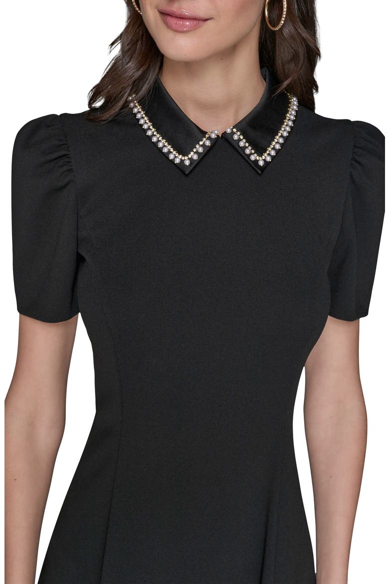 Faux Pearl Detail Crepe Fit & Flare Minidress, Alternate, color, BLACK