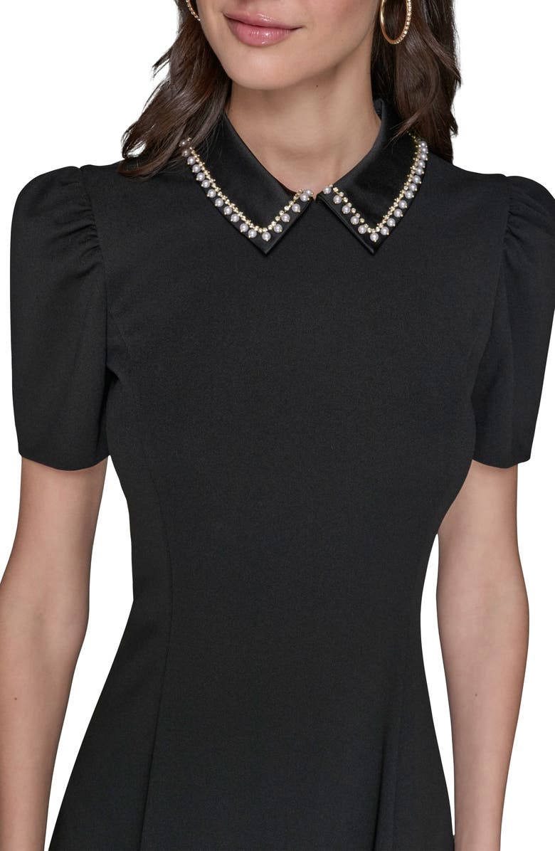 KARL LAGERFELD Faux Pearl Detail Crepe Fit & Flare Minidress, Alternate, color, 