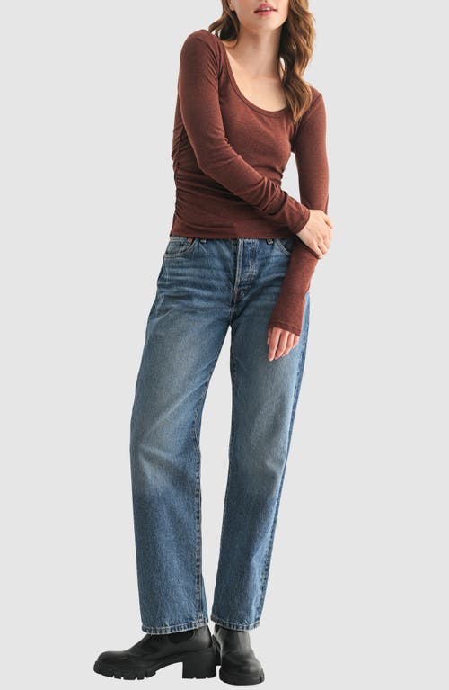 Lush Long Sleeve Ruched Top In Brown