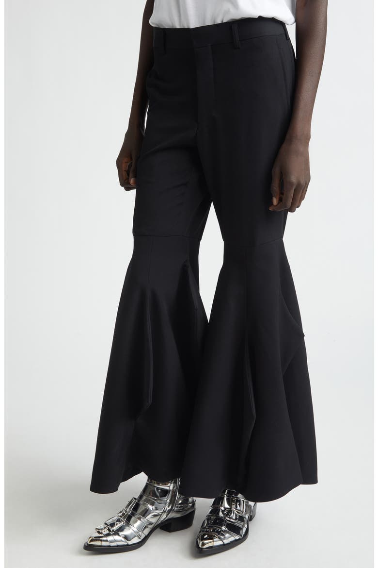 Paneled Wool Gabardine Flare Leg Pants, Alternate, color, BLACK
