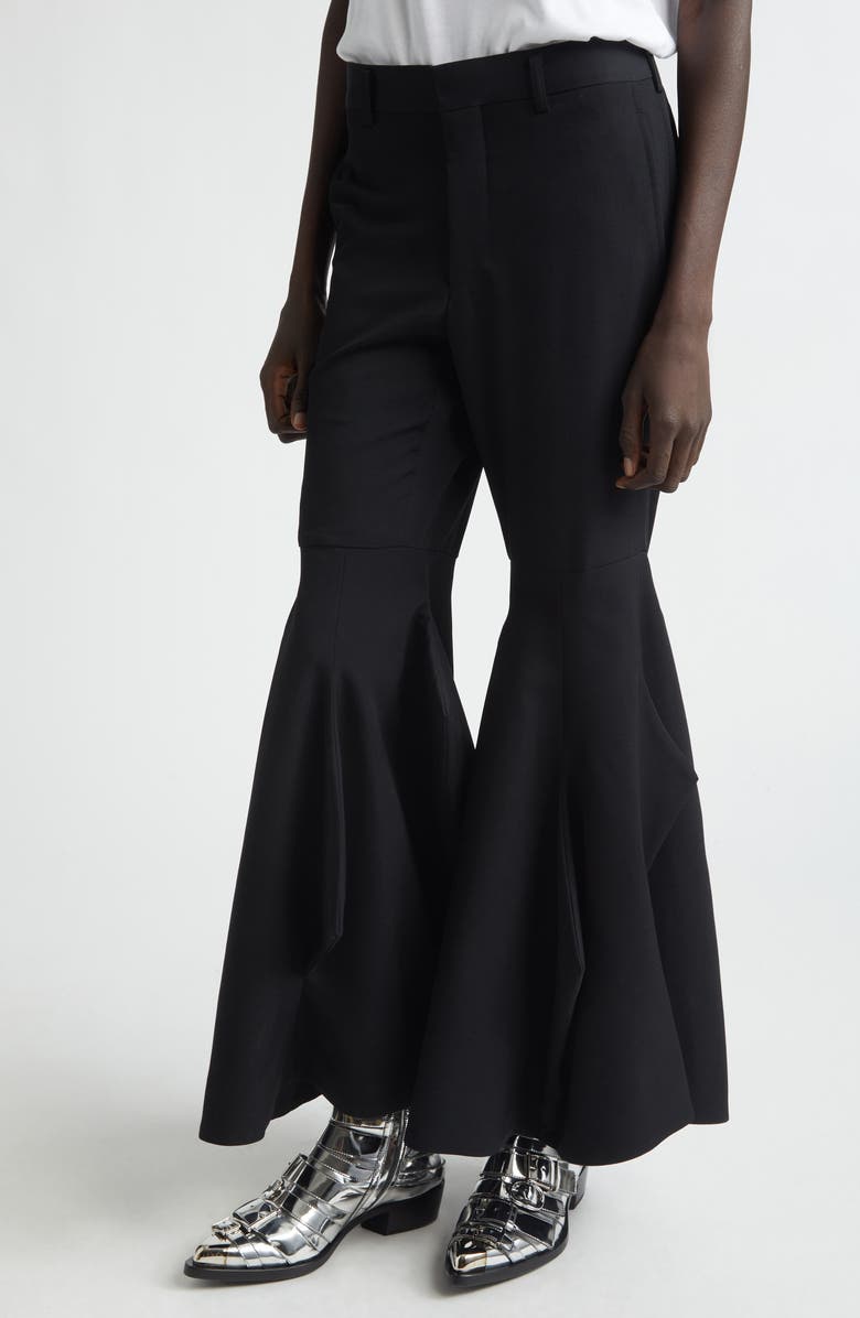 Comme des Garçons Paneled Wool Gabardine Flare Leg Pants, Alternate, color, Black