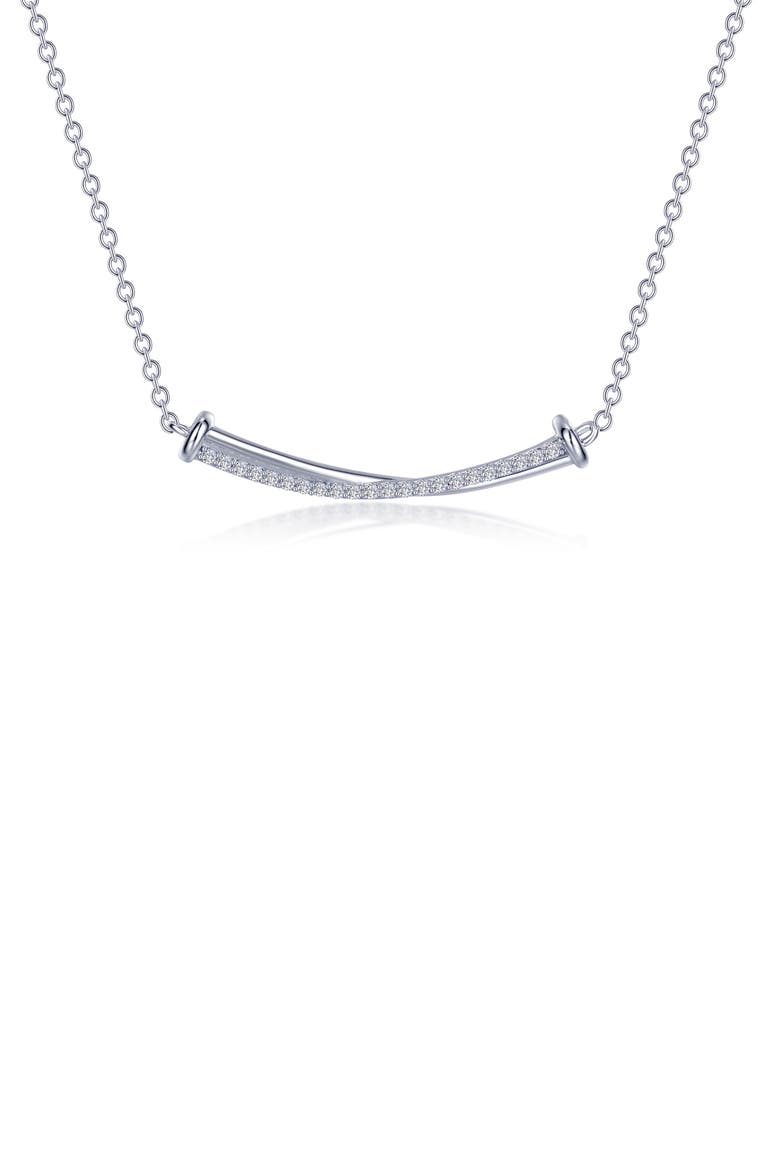 Simulated Diamond Double Curved Bar Pendant Necklace, Main, color, WHITE