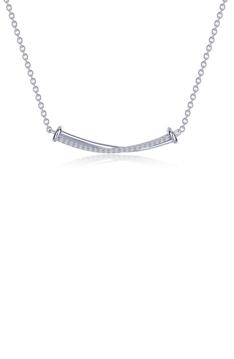 Lafonn Simulated Diamond Double Curved Bar Pendant Necklace, Main, color, White