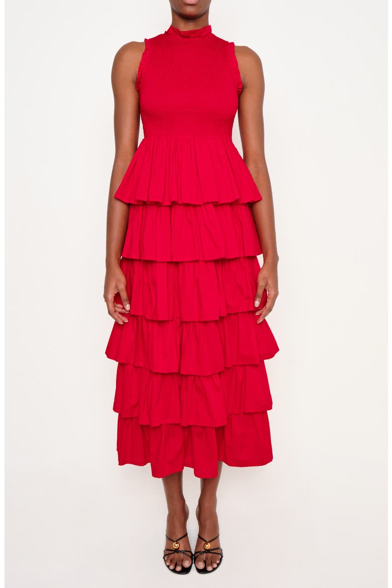 The Reign Smocked Tiered Ruffle Maxi Dress, Main, color, RED 09