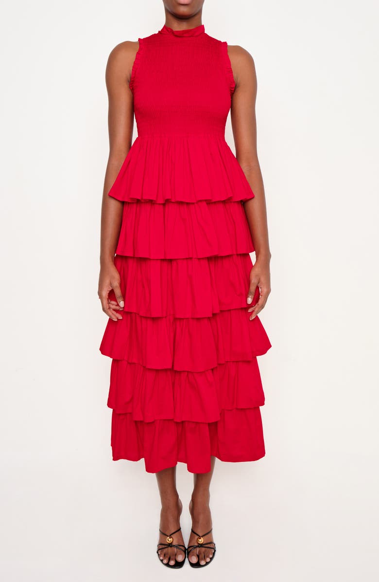 The Lulo Project The Reign Smocked Tiered Ruffle Maxi Dress, Main, color, Red 09