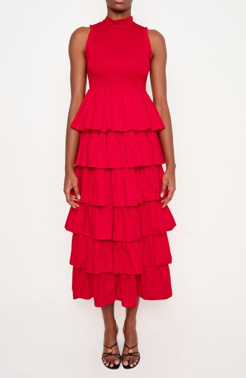 The Lulo Project The Reign Smocked Tiered Ruffle Maxi Dress In Red
